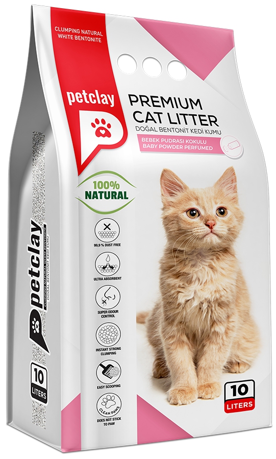 Rërë për mace nga Petclay 10L (PUDËR BEBE)