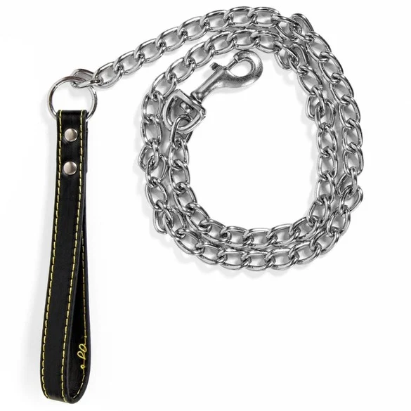 Zinxhir për qen me dorezë lëkure me ngjyrë të zezë120x4cm